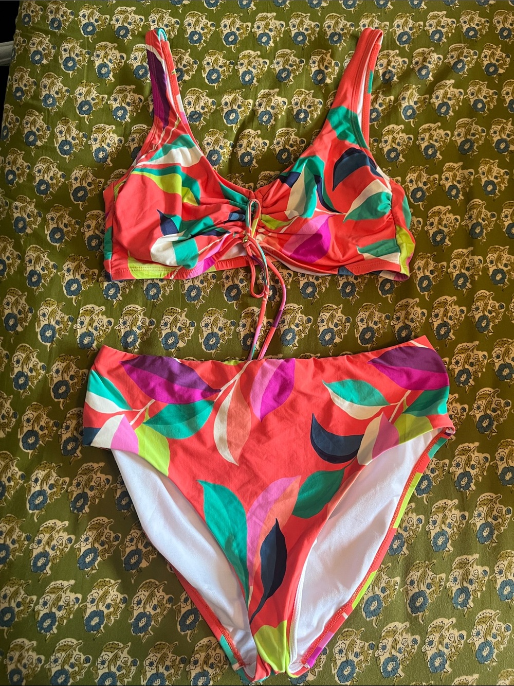 Kohl's Coral Multi Leaf Print Bikini Set